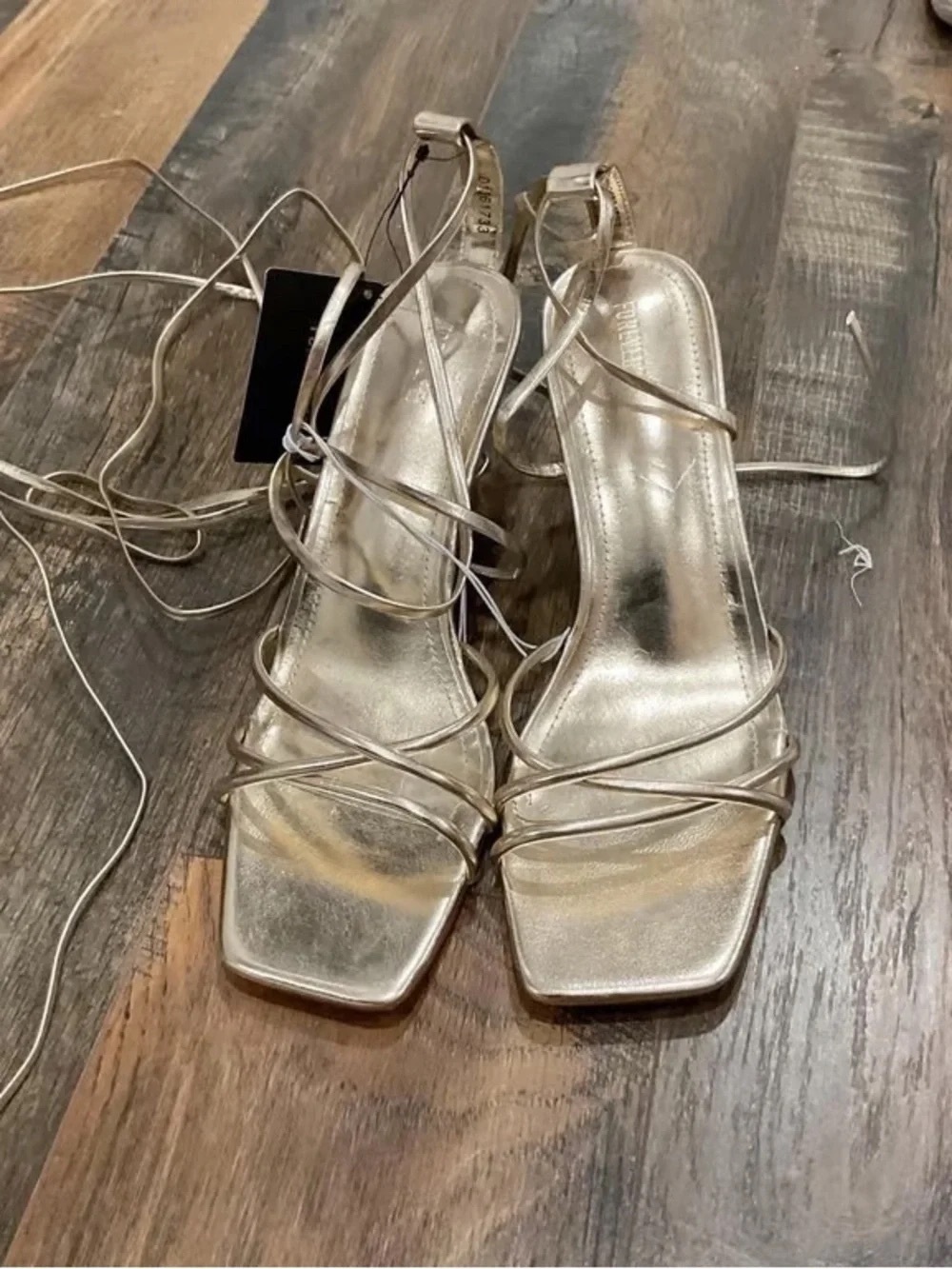 Metallic Strappy Lace-Up Sandals - Gold